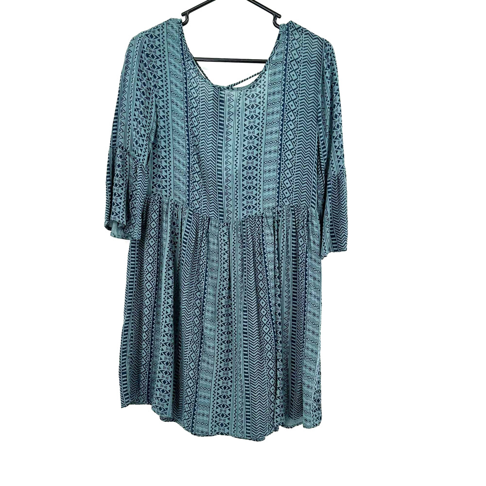 Forever 21 size small blue tribal aztec print short sleeve dress